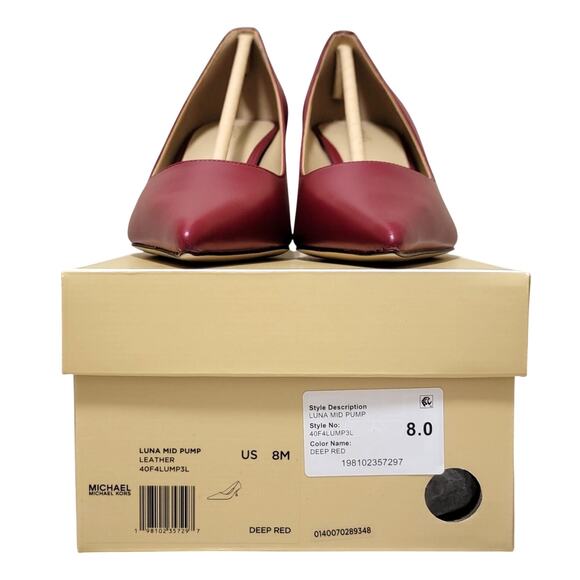 Michael Michael Kors Women Luna Mid Pump Heels Size US 8M Deep Red Leather - Picture 5 of 5